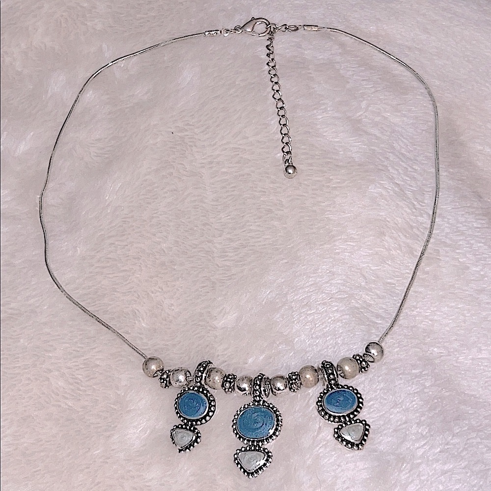“K C” DESIGNS 💙 VTG 90’s SILVER/BLUE TRIO PENDANTS WITH BEAD SPACERS NECKLACE - Picture 6 of 9